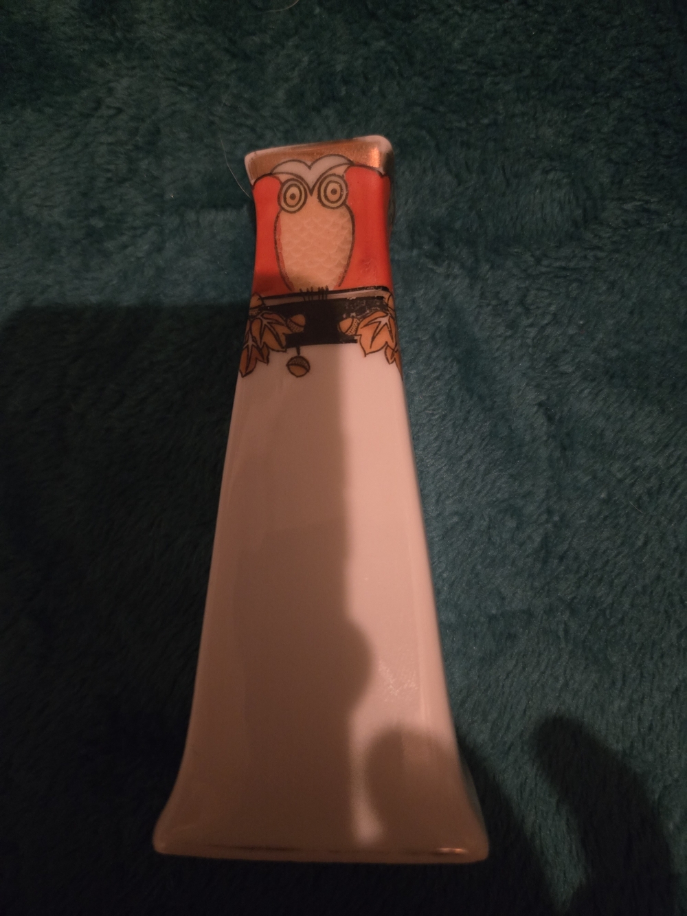 Decorative Owl Ceramic Vase in Orange and White